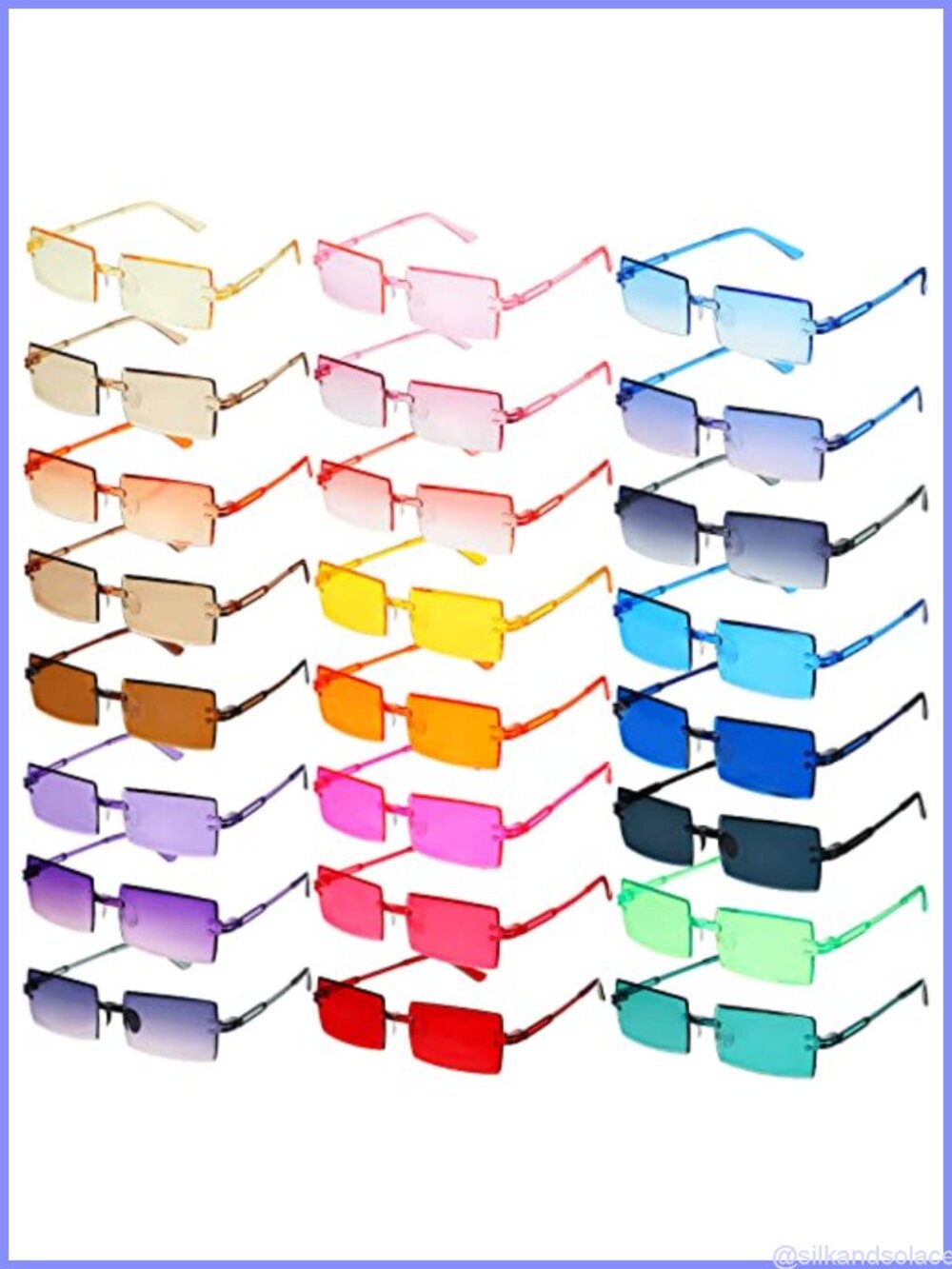 Rimless Rectangle Sunglasses Set Unisex Plastic Gradient Lens
